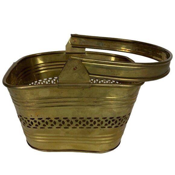 Solid Brass Square Pierced Ribbed Basket From India Decorative Container - Picture 7 of 9